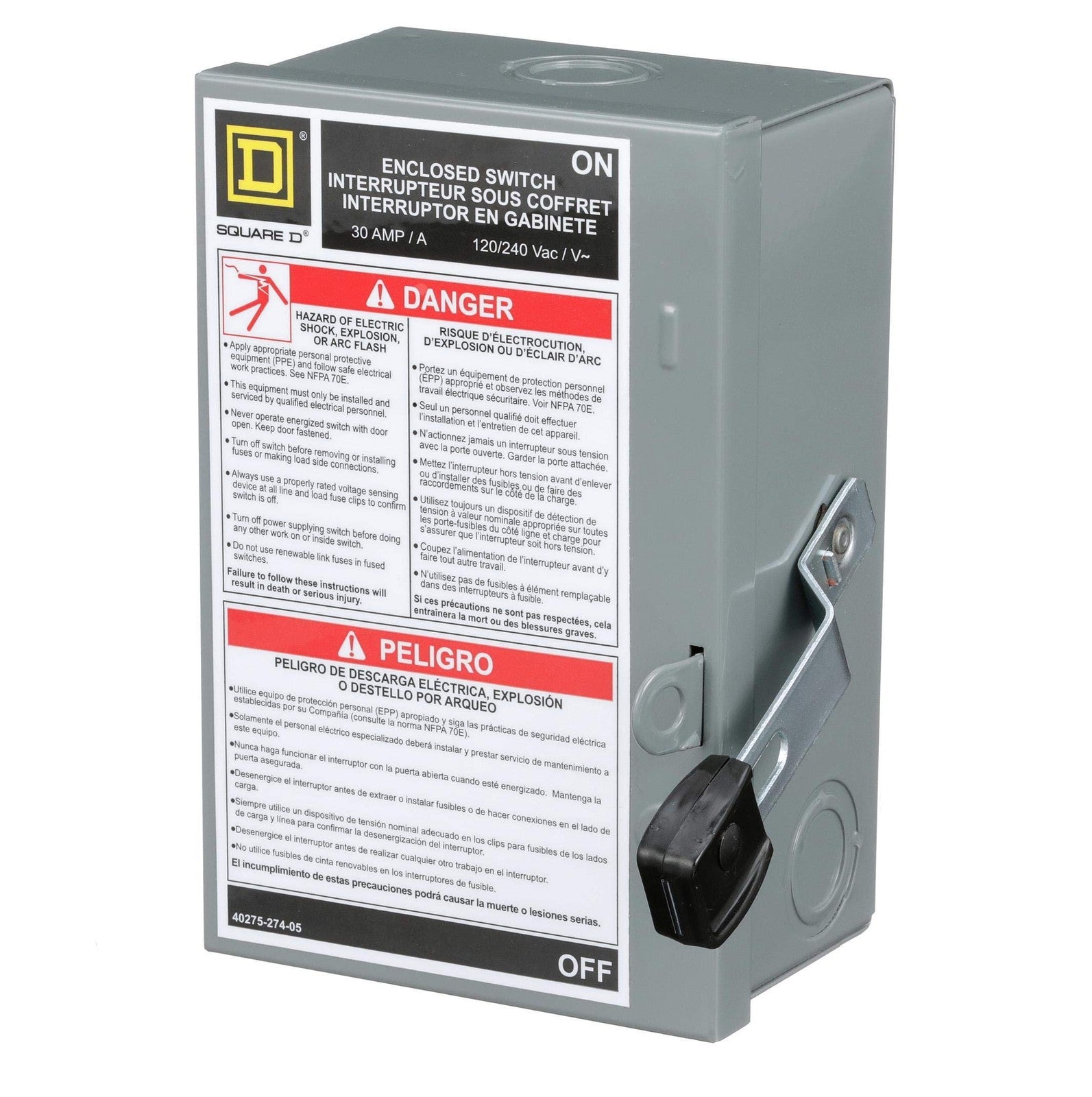 Square D Schneider Electric L211N 30A 120/240V two-pole indoor light-duty fusible safety switch with handle and wiring terminals.