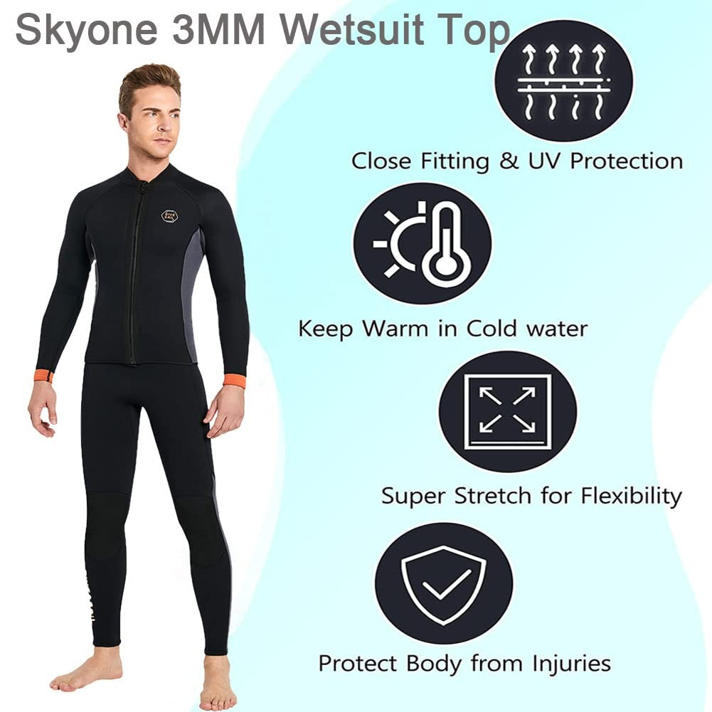 Skyone 3mm neoprene wetsuit top jacket for women and men, long sleeve dive and scuba diving wetsuit outerwear.