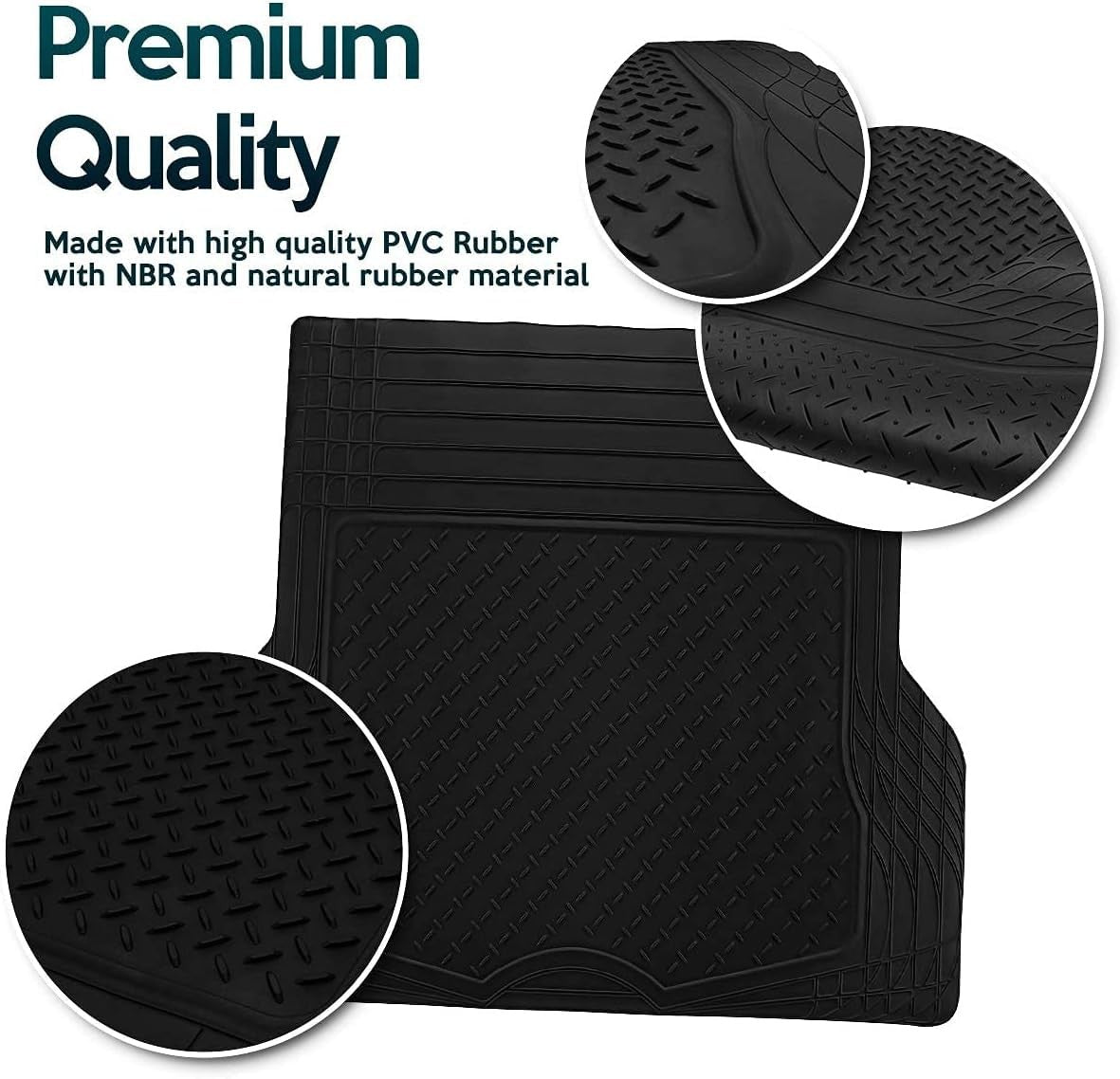 ZONETECH All Weather Rubber Cargo Floor Mat with semi-pattern design for vehicle trunk protection and durability.