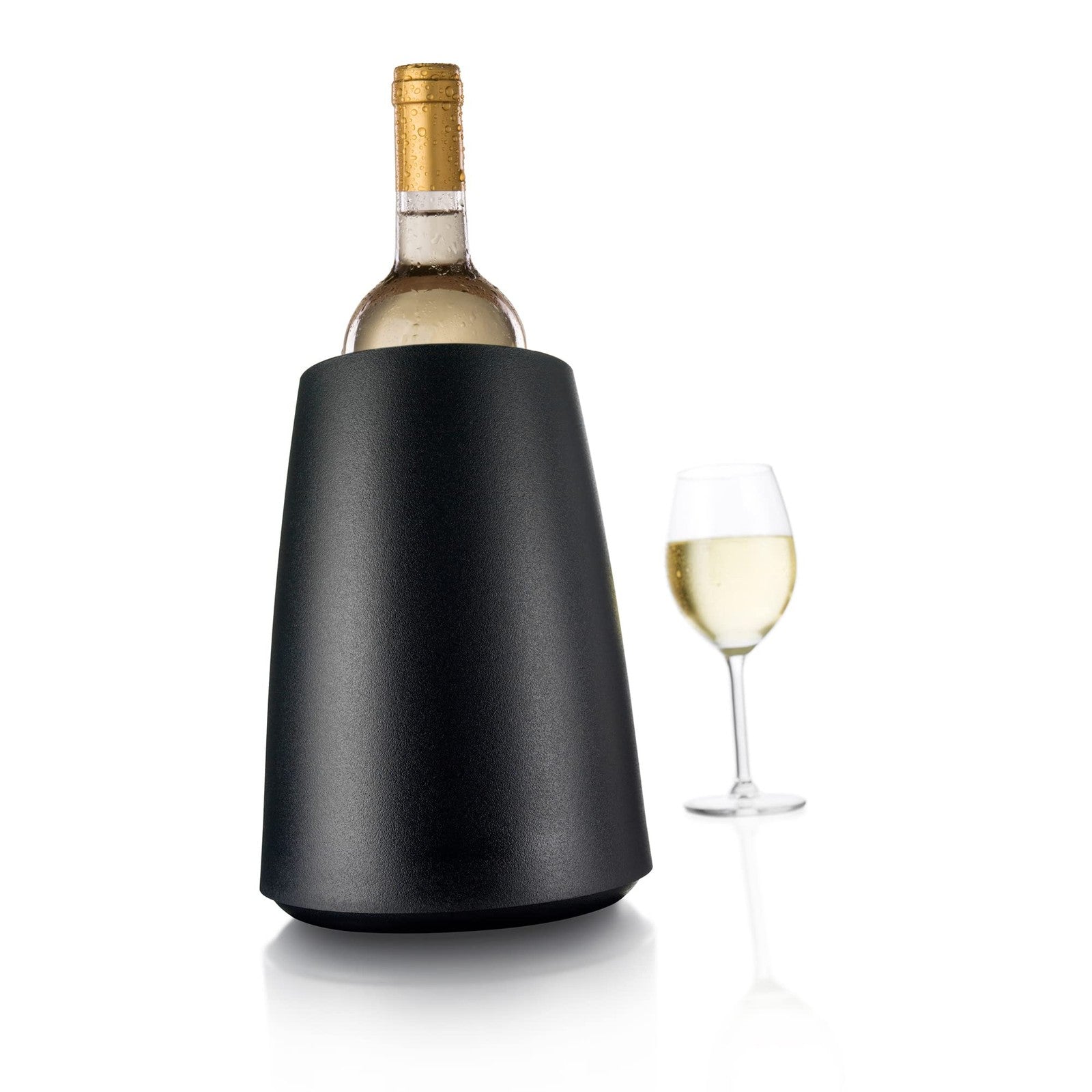 Vacu Vin Elegant Black Wine Cooler with active bottle chiller, featuring sleek design and freezer gel for keeping wine cool.