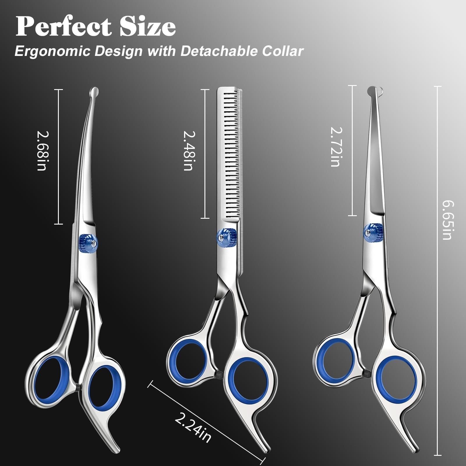 Saccison Pro 4-in-1 pet grooming scissors kit with round tips and sharp shears for grooming dogs and cats.