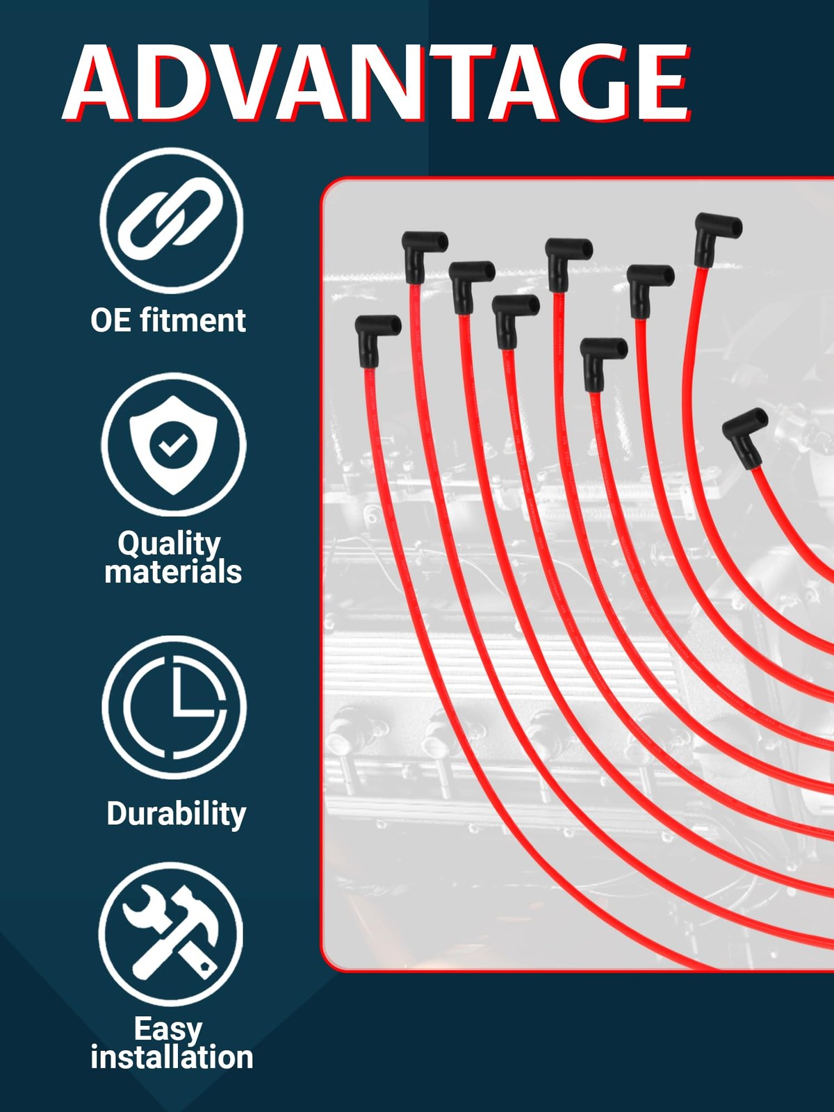 Ntoauto 10mm spark plug wire set with 90-degree boots for HEI, BBC, SBC 350, 454 high-performance engine applications
