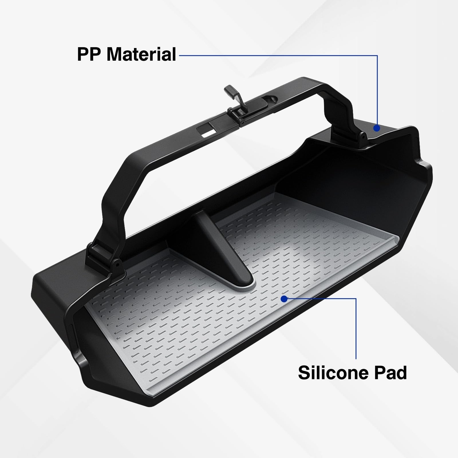 Foronetry under screen storage box with anti-slip silicone lining, designed to keep devices secure and organized.