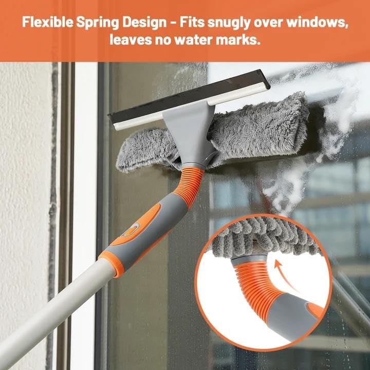 Eazer window squeegee cleaner tool with 62-inch extension, 2-in-1 window cleaning kit, shown with squeegee and cleaning head