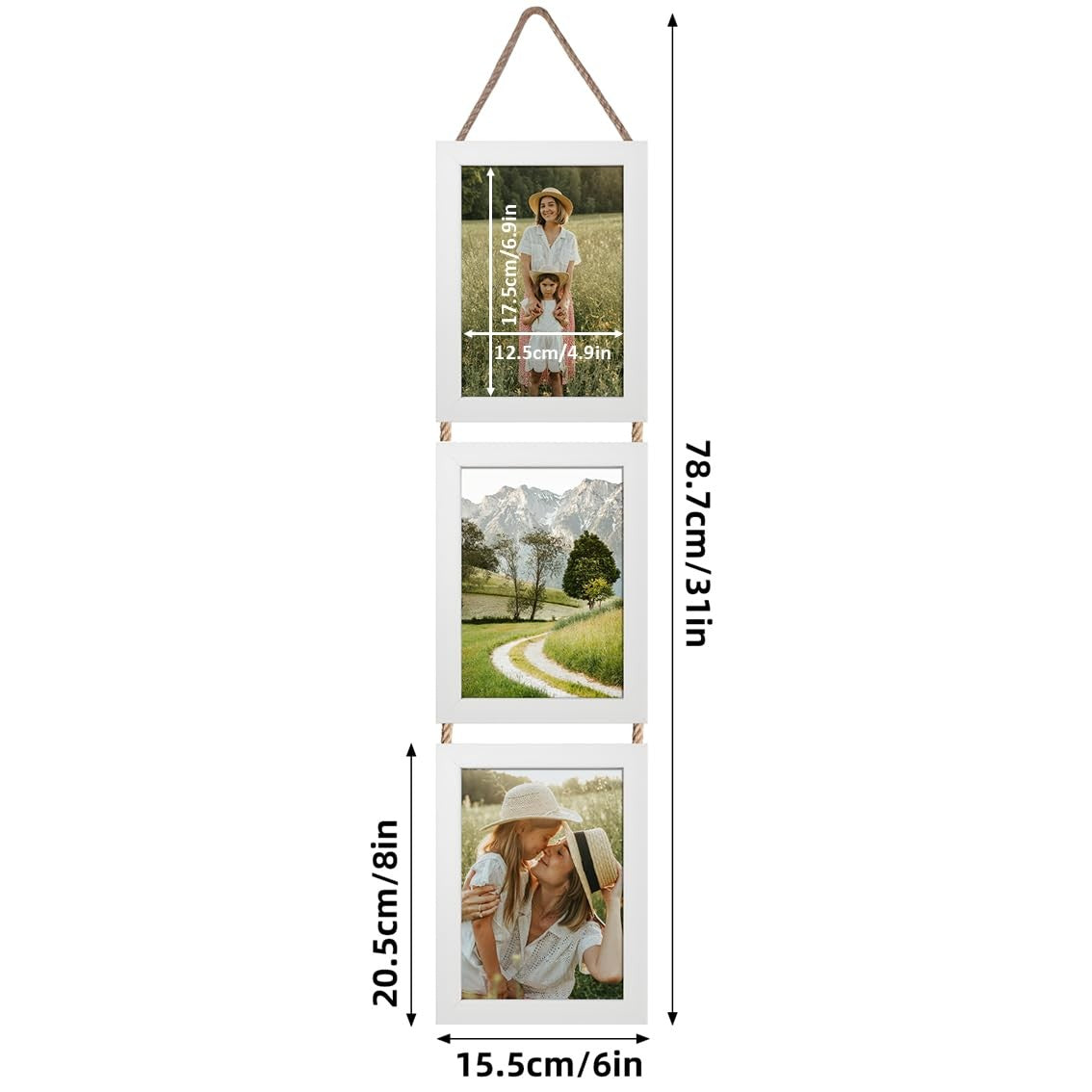 Lavezee 5x7 white hanging collage picture frames set of 2 with 6 openings each, vertical wall-mounted photo display