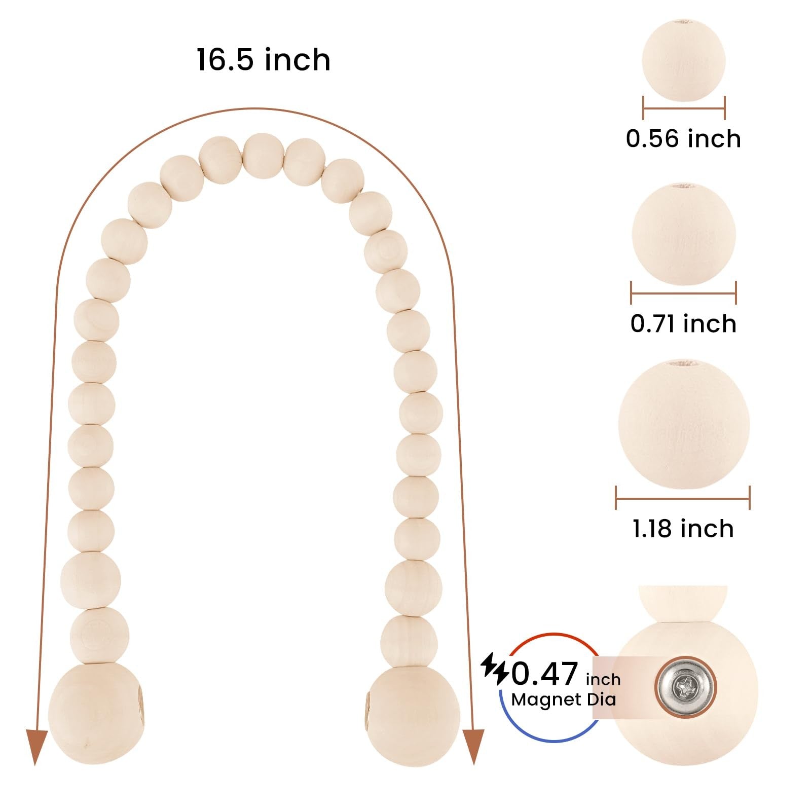 KLOGTSIND magnetic wood bead curtain tiebacks with boho style, featuring natural wooden beads and no drilling required for easy installation.