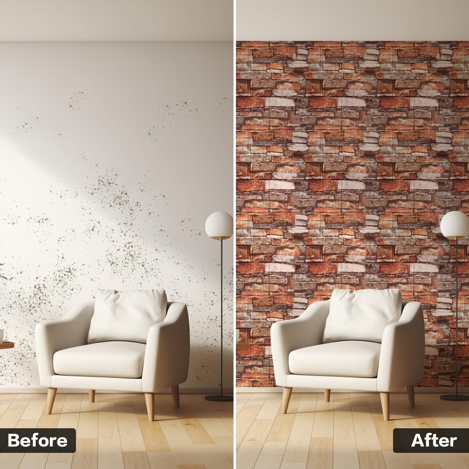 20-pack SYYKDEF 3D wall panels with peel-and-stick foam brick texture for decorative interior wall design.
