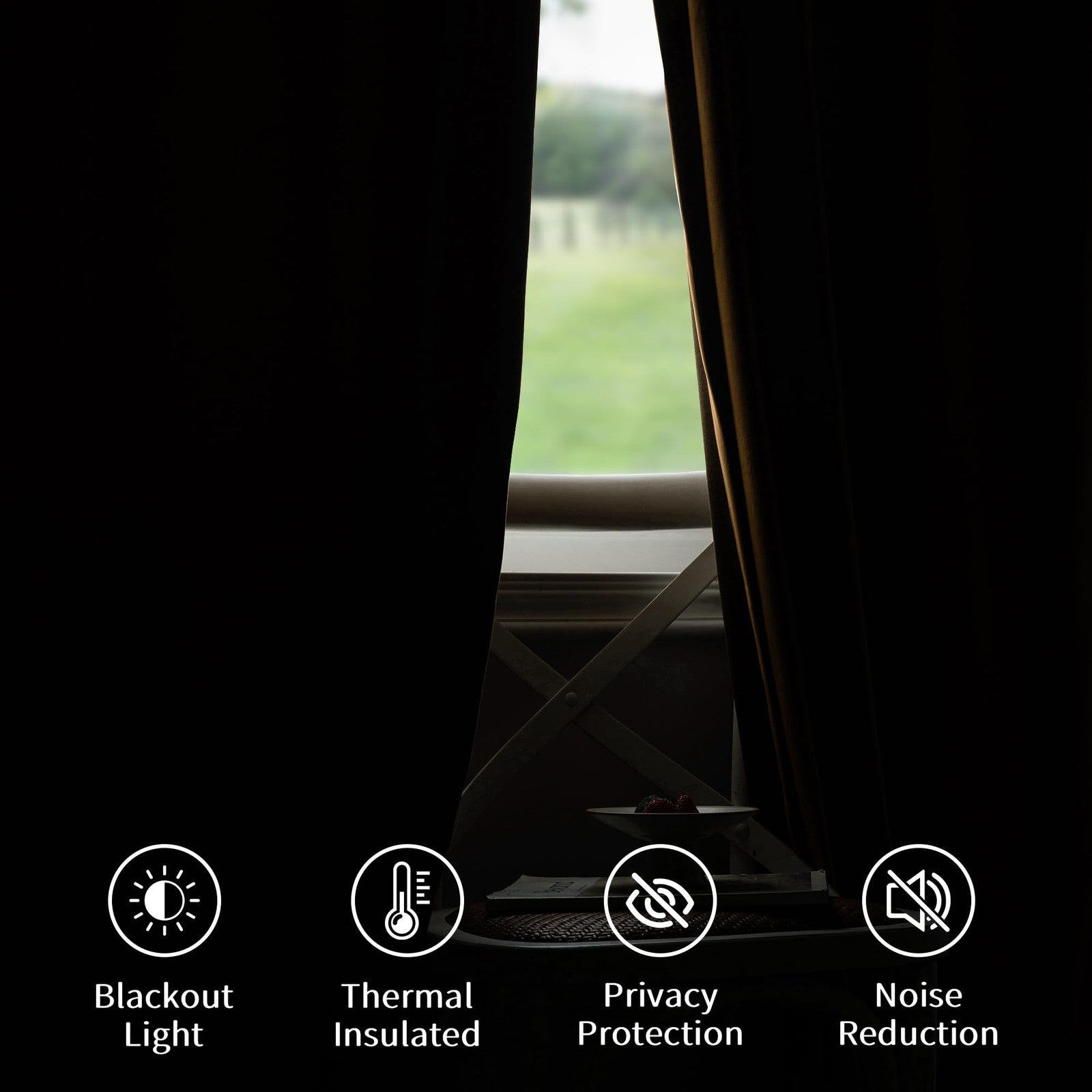 FMFUNCTEX velvet blackout curtains in black with gold-brown accents, thermal insulated for bedroom privacy and light control.
