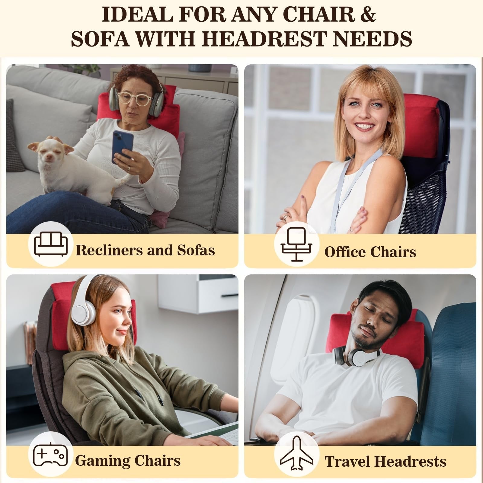 AHUAWA recliner headrest pillow with adjustable support, soft foam cushion for neck and head comfort in a living room setting.