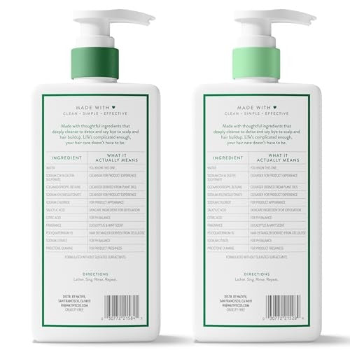Native Scalp Detox Shampoo and Conditioner set with eucalyptus and mint, featuring naturally derived hair care products.
