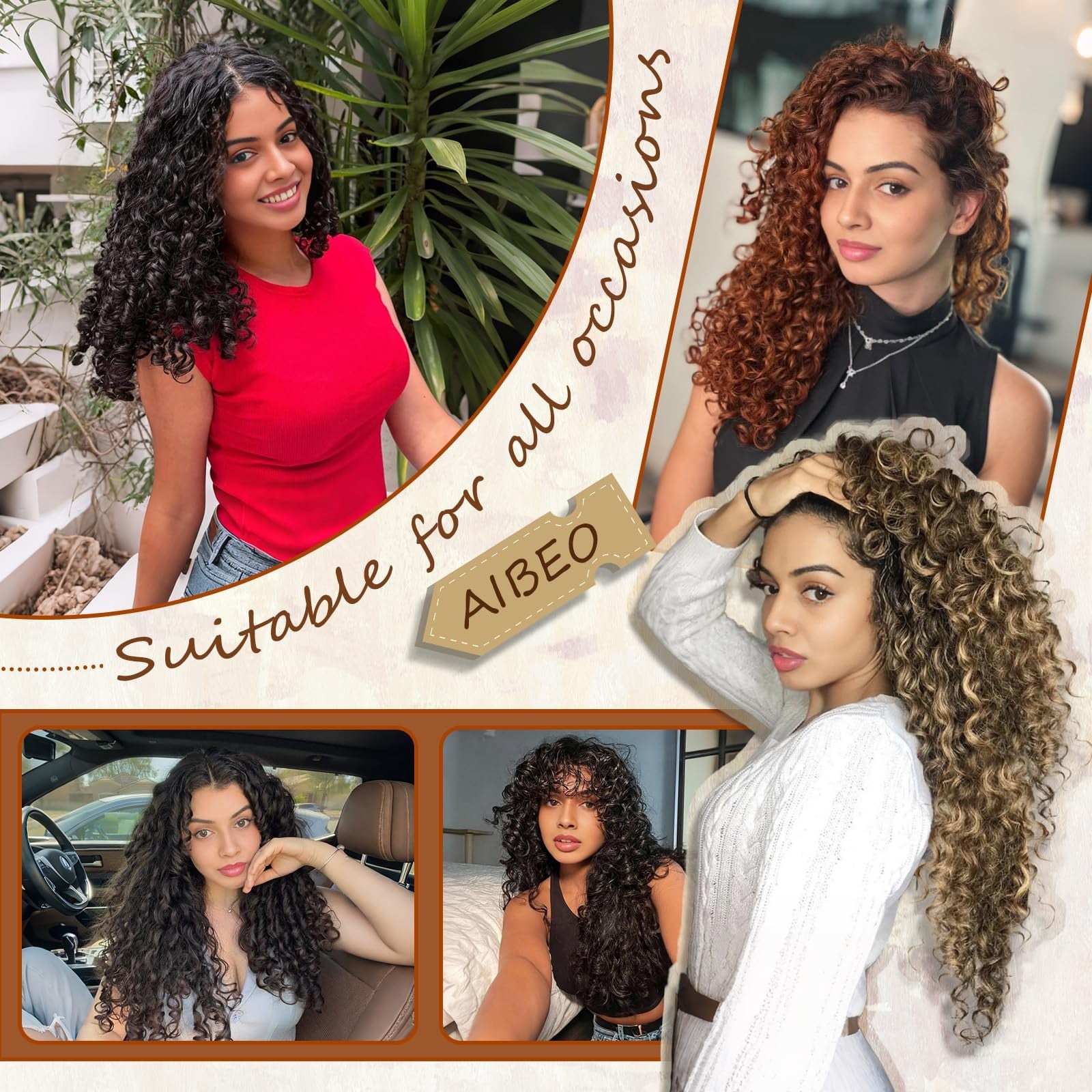 AIBEO 120 strands of curly crochet hair made from pure protein fiber resembling natural human hair with tight Gogo curls.
