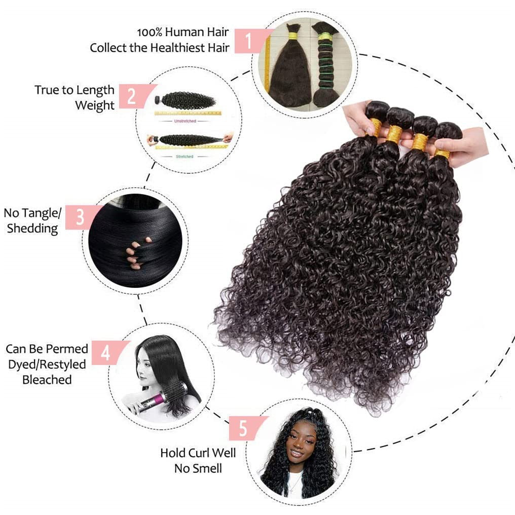 Menalue Water Wave Brazilian human hair bundles in 24, 26, 28, 30 inches, featuring 10A quality, natural water wave texture.