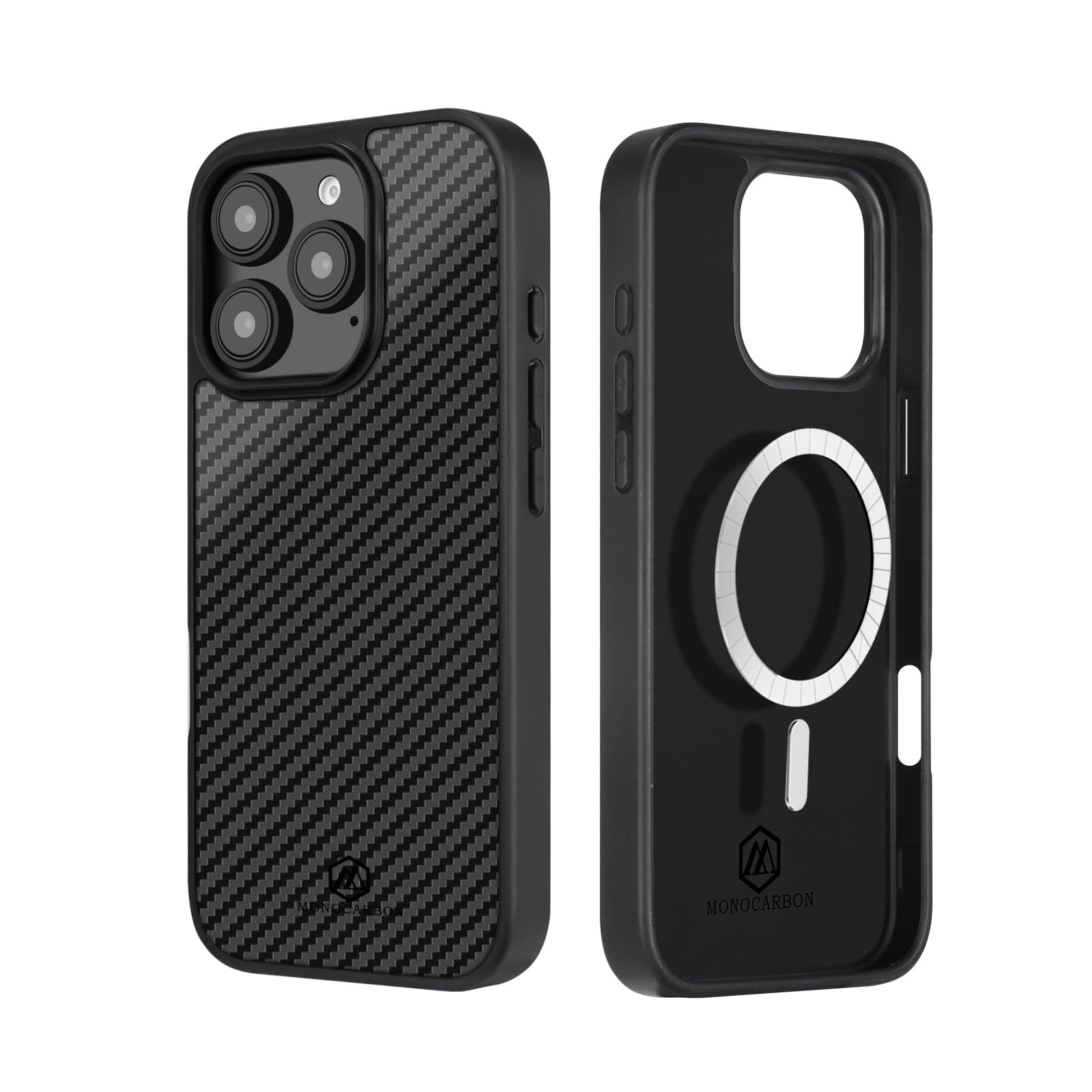 MONOCARBON Real 3K carbon fiber case for iPhone 16 Pro Max, military grade protection, slim 6.9-inch phone cover