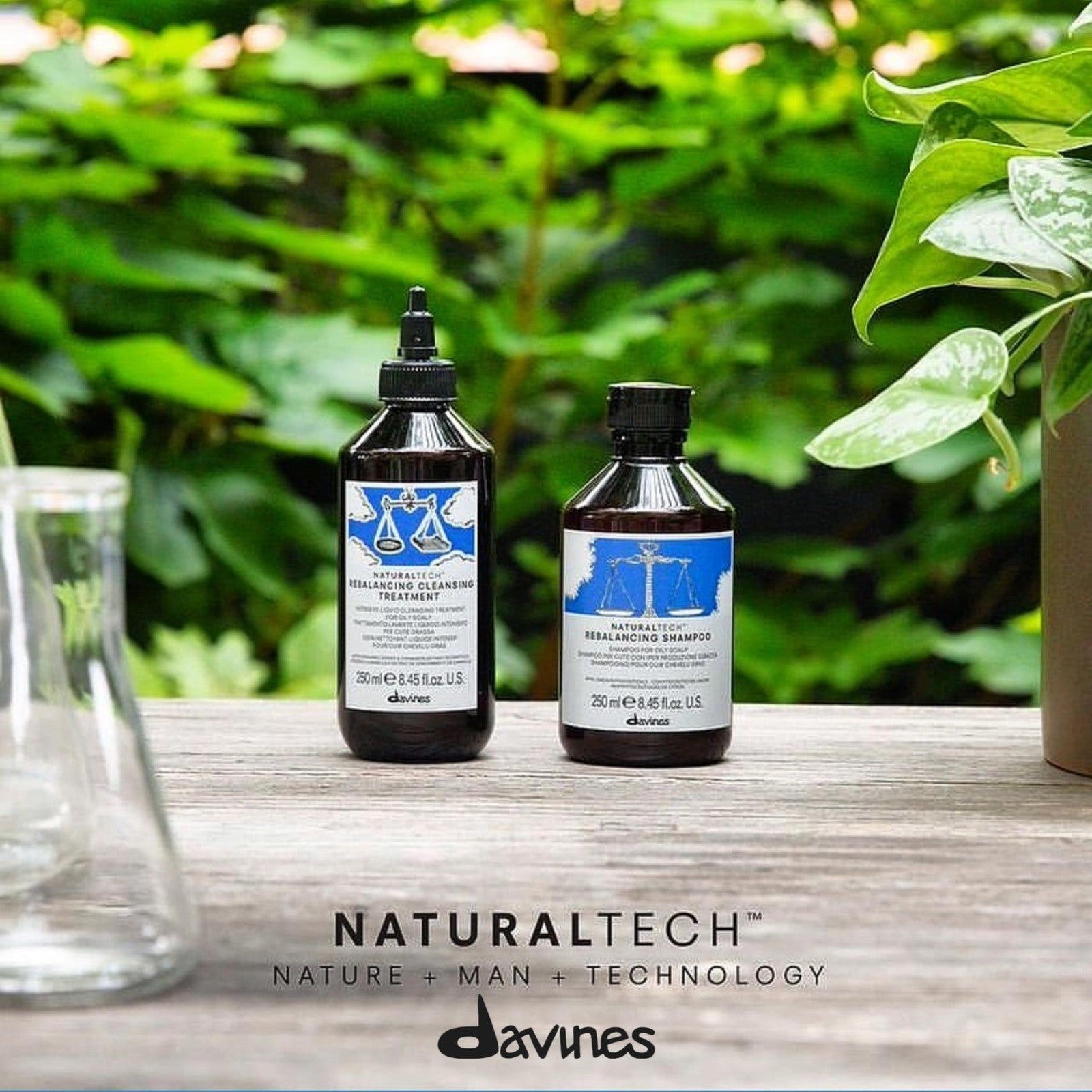 Davines Naturaltech Rebalancing Shampoo bottle with label, highlighting gentle scalp cleansing and sebum control.