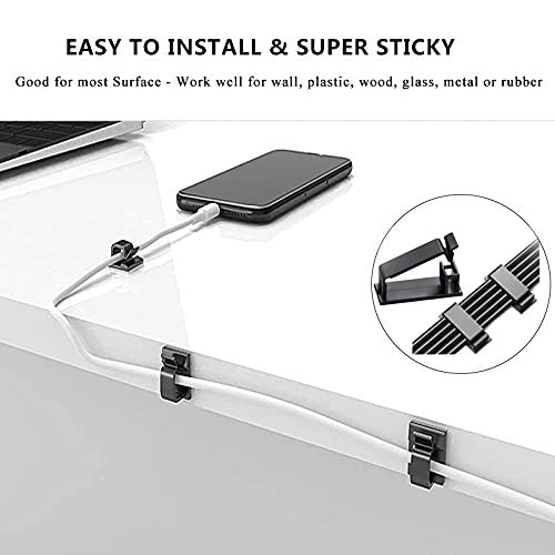 N NOROCME cord management organizer kit with 4 split cable sleeves and 41 self-adhesive cable clips for tidy wiring.