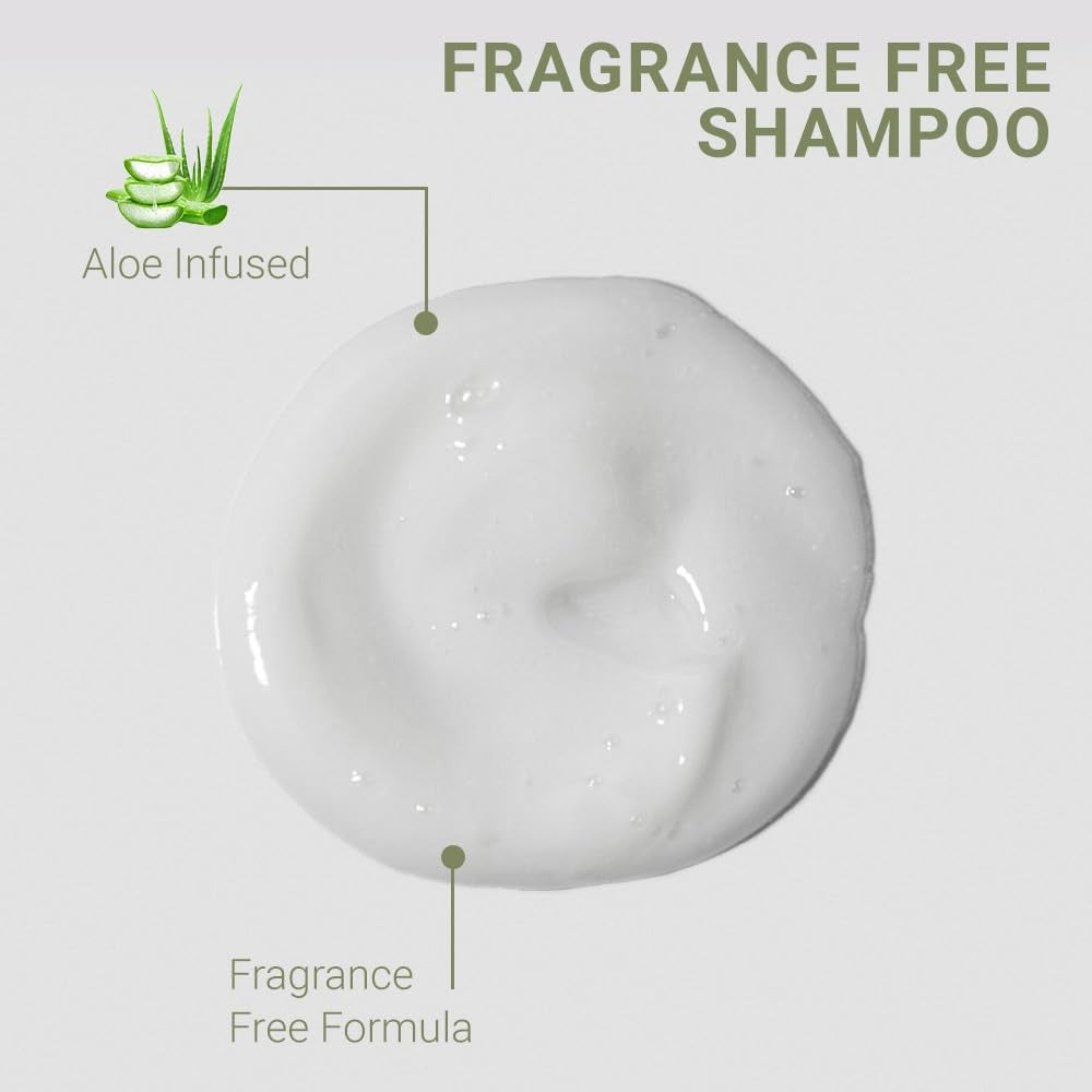 Loma fragrance-free moisturizing shampoo bottle, 33.8oz, with clear labeling and pump dispenser for nourishing hair care.