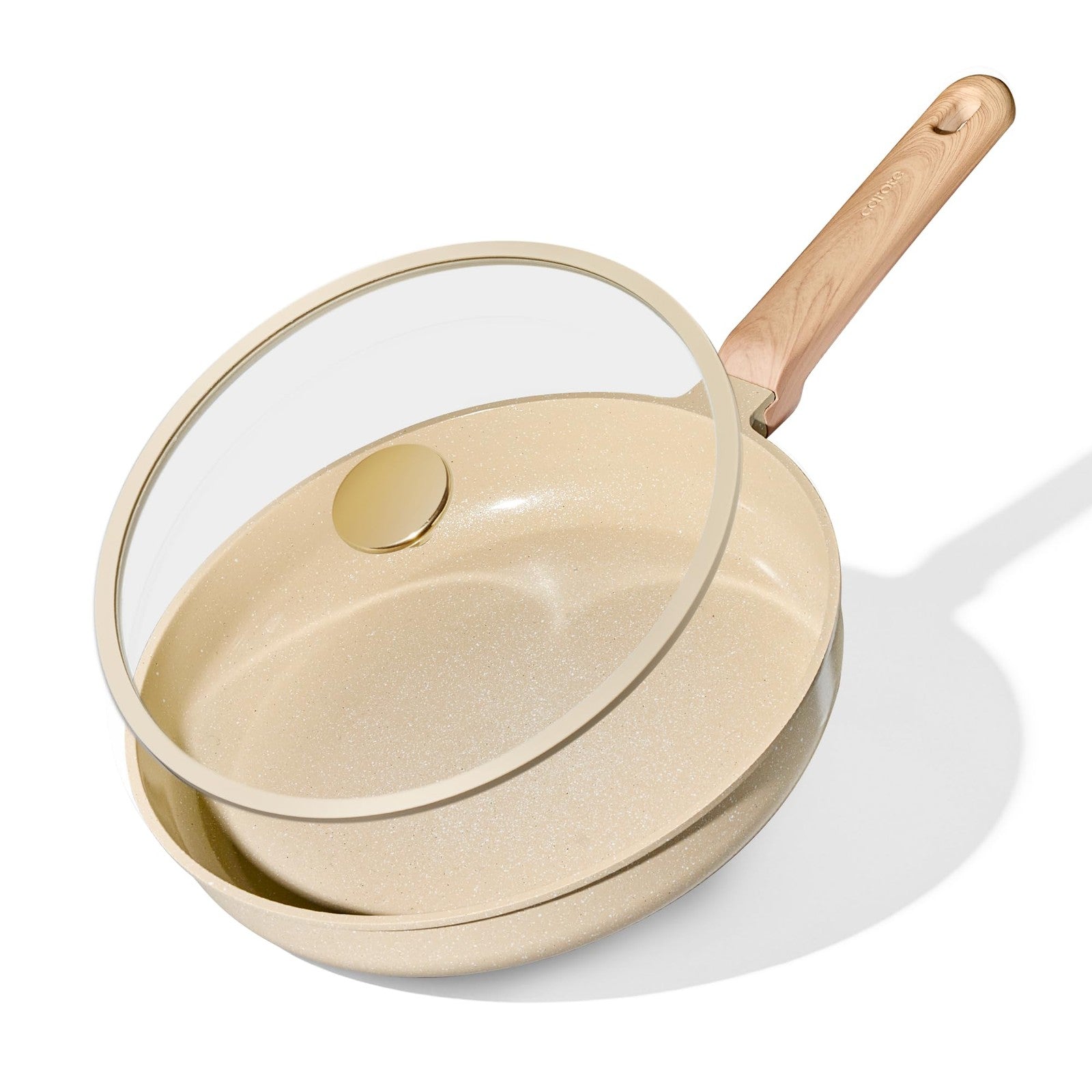 CAROTE 10-inch non-toxic frying pan set with PTFE and PFOA-free coating, ideal for omelets and versatile cooking.