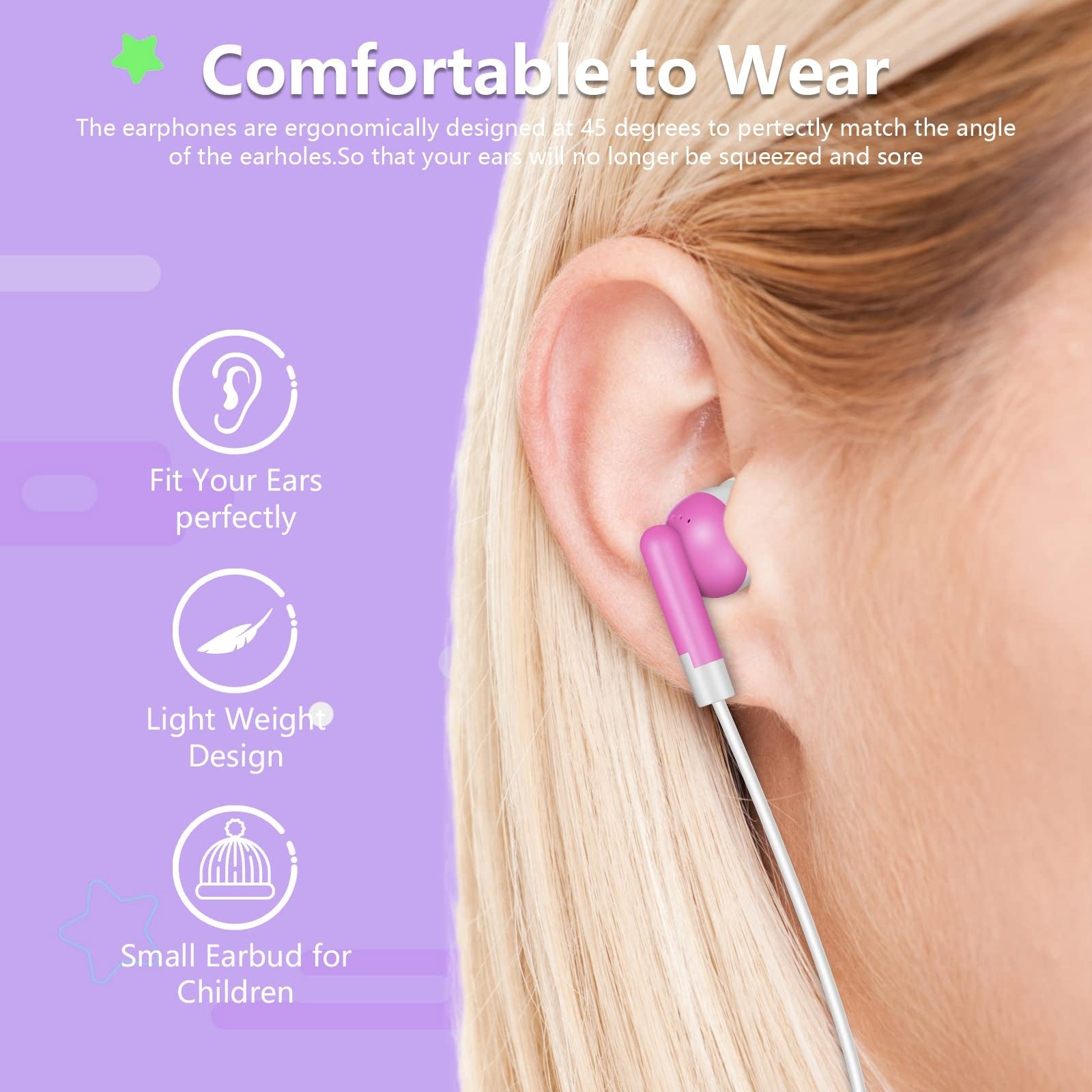 YFSFQS bulk kids' wired in-ear earbuds for classroom use, 10-pack of student earphones with colorful designs
