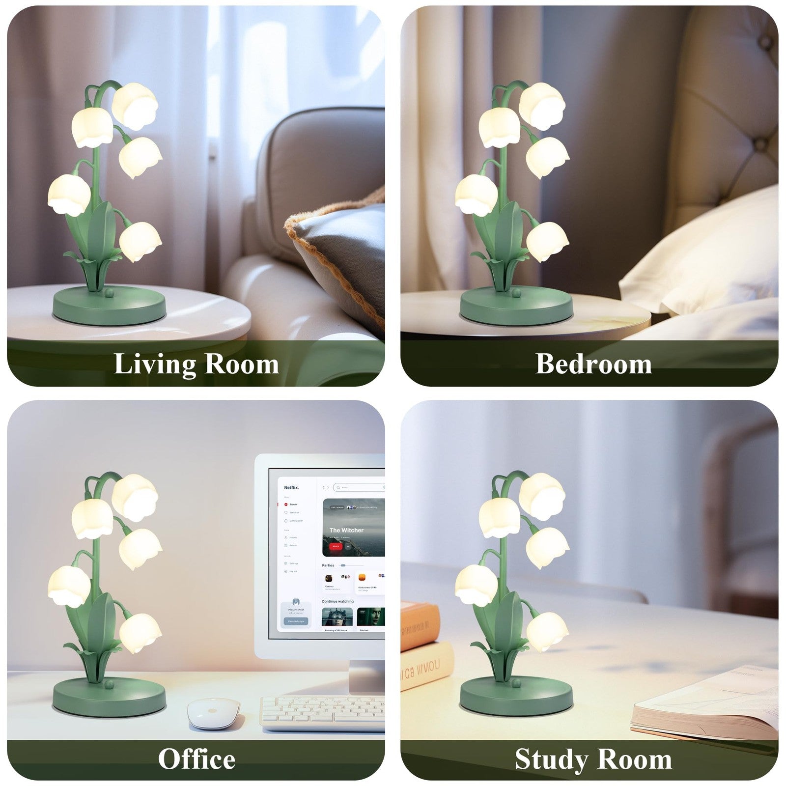 WERFOP Lily of The Valley green flower lamp, a 3-color bedside night light with decorative floral design for bedroom decor