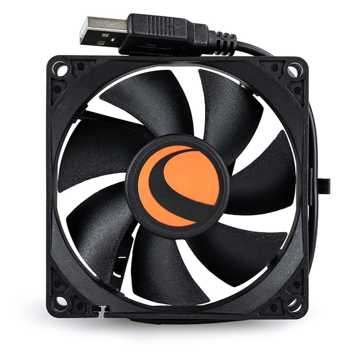 Celestron USB cooling fan for Dobsonian telescopes, compact device with fan blades and USB connection for telescope cooling.