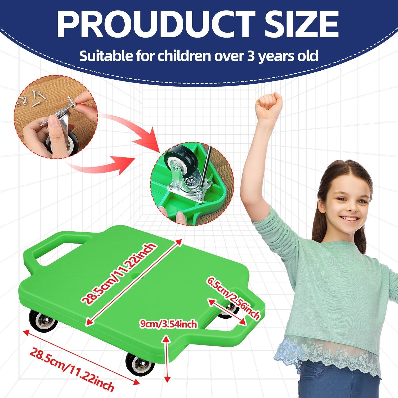 Two SUNYIWJIE sports scooter boards with handles, colorful plastic sitting scooters for kids, shown with vibrant colors and sturdy design.