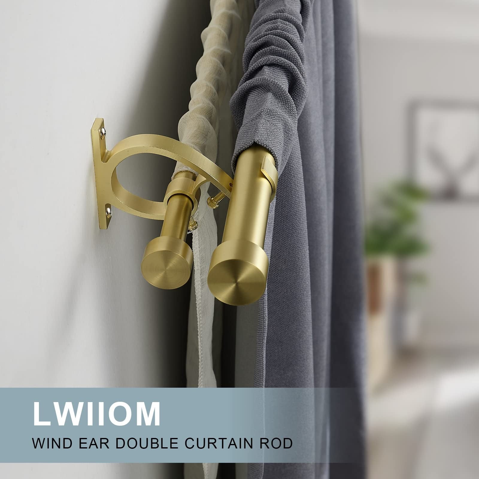 Lwiiom brass double blackout curtain rod in black, adjustable from 36 to 72 inches with a 1-inch front for window curtains