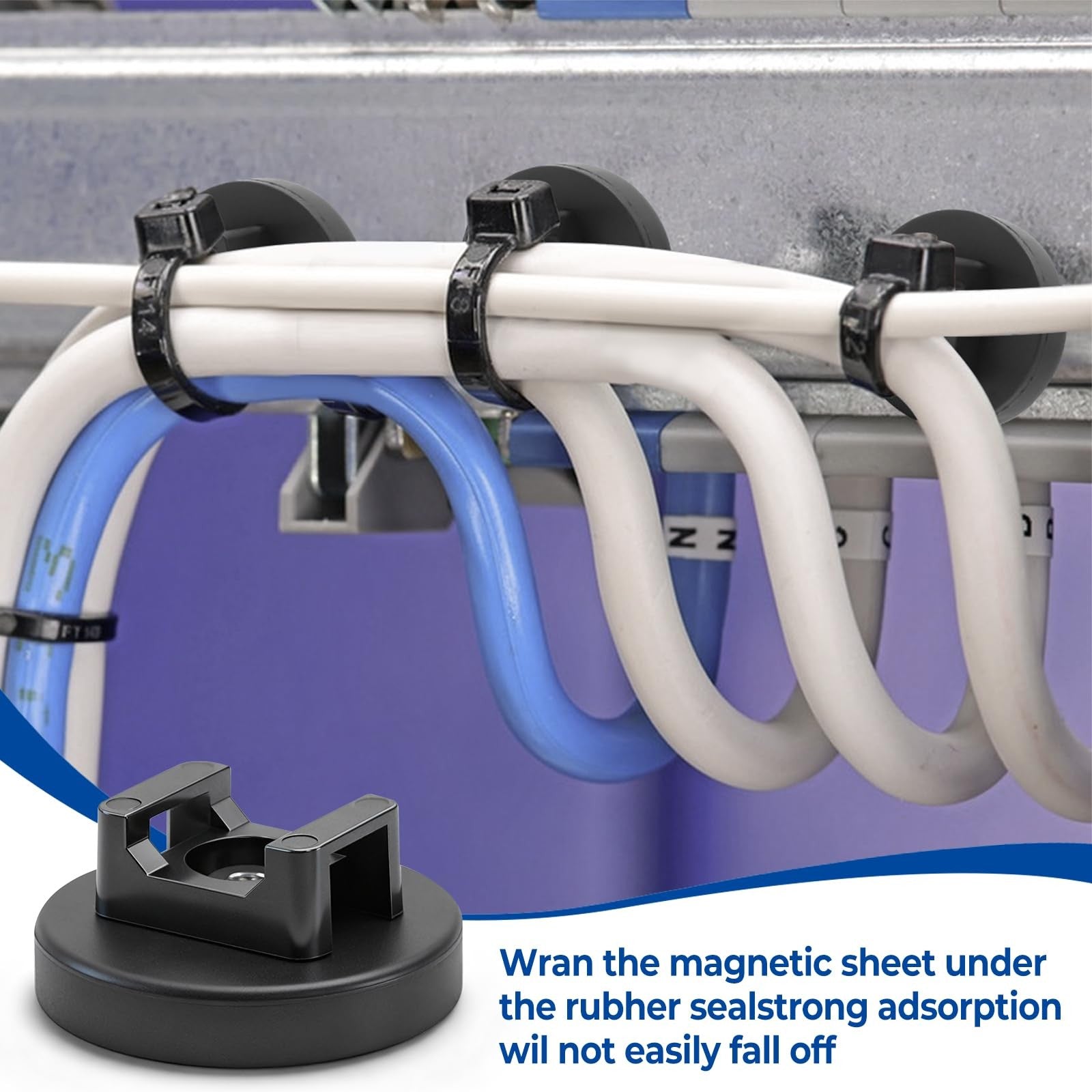 Heavy-duty magnetic cable zip tie base from dcvbny with 18lbs vertical tension, designed for versatile cable management.