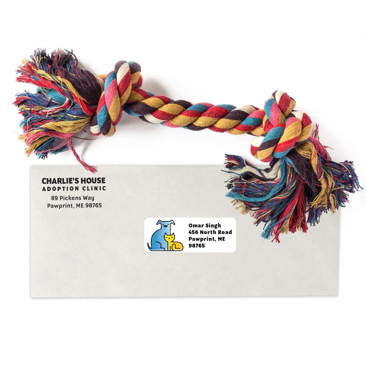 Maco printable mailing labels for laser and inkjet printers, featuring shipping address labels on a sheet with multiple labels