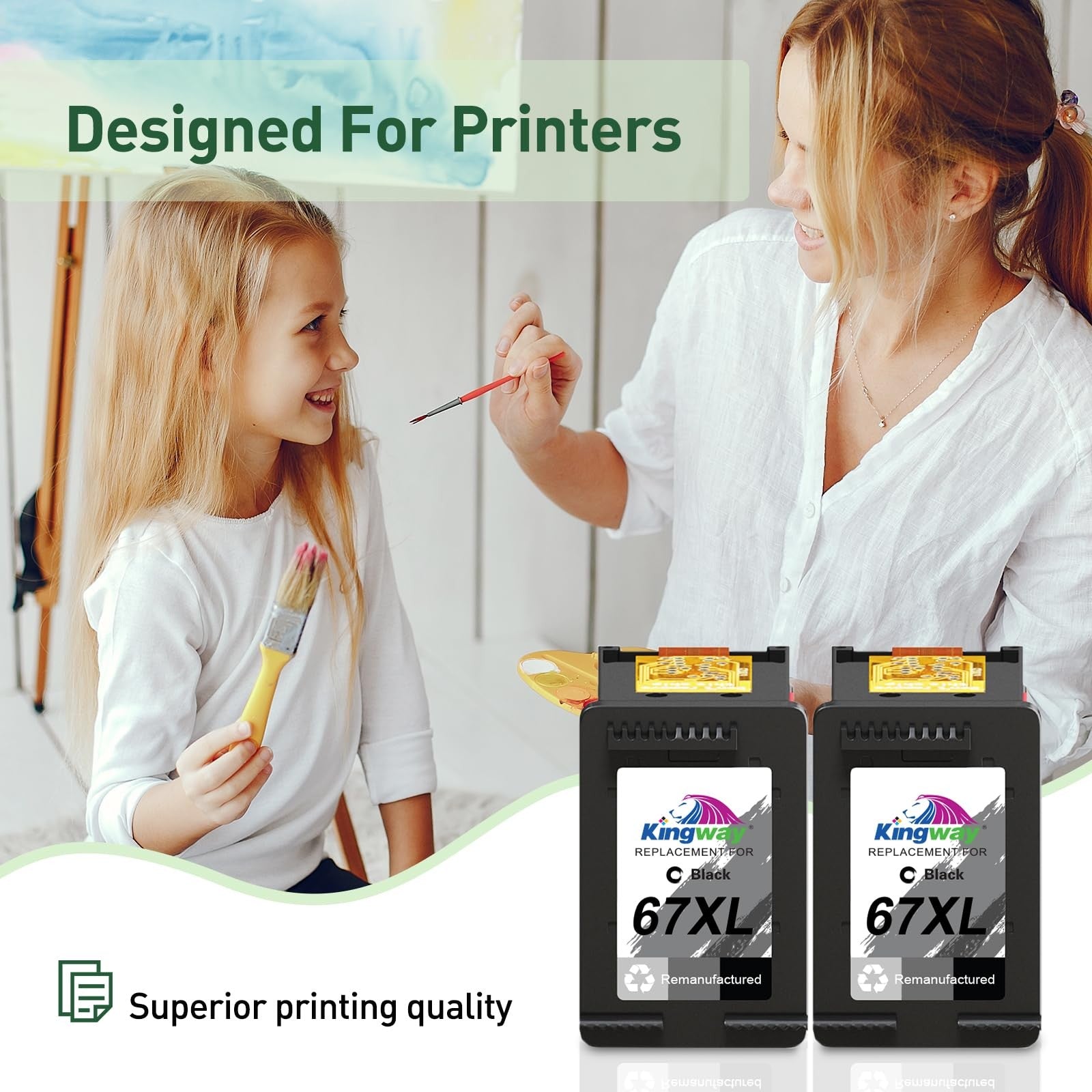 KINGWAY black ink cartridge combo pack for HP 67 and 67XL printers, replacement ink cartridges for high-quality printing.