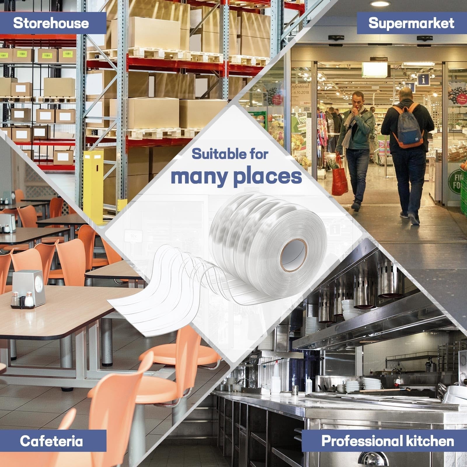 Clear PVC curtain strips roll by Moukeren, 50 ft long and 8 inches wide, heavy-duty plastic strips for door or entryway separation.
