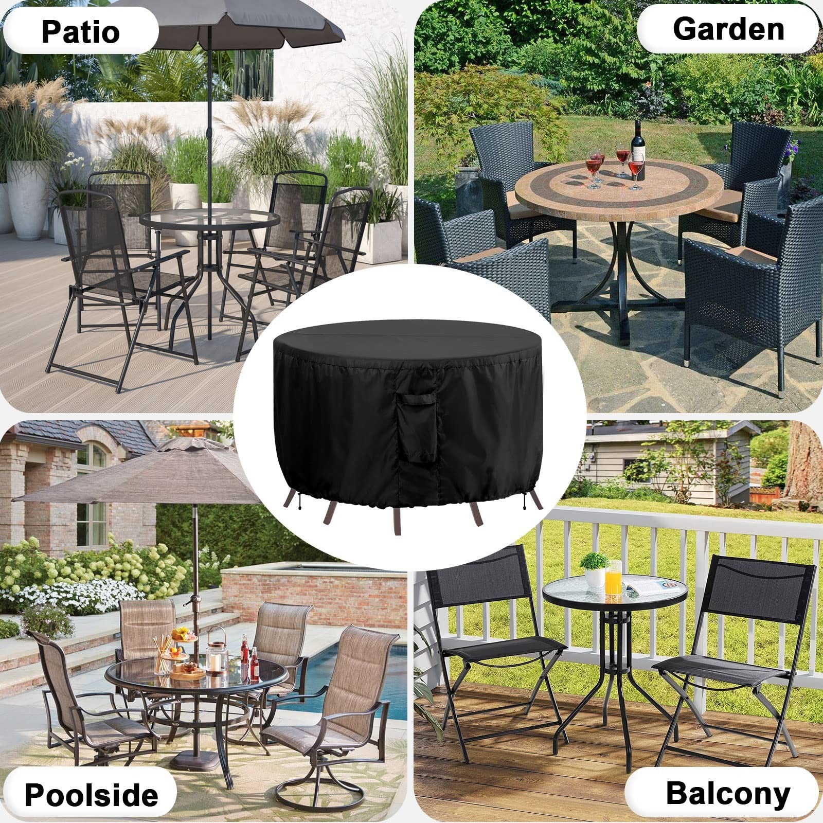 OutdoorLines waterproof patio table furniture set cover for round couches, protecting outdoor furniture from weather damage.
