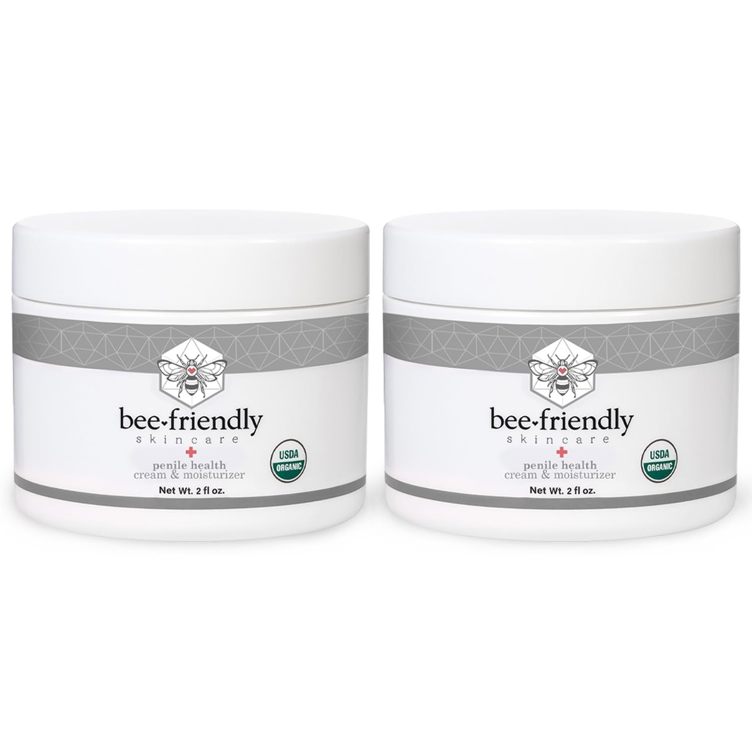 BeeFriendly Organic Penile Health Creme in 4oz bottle, USDA Certified natural moisturizer with gentle, nourishing formula.