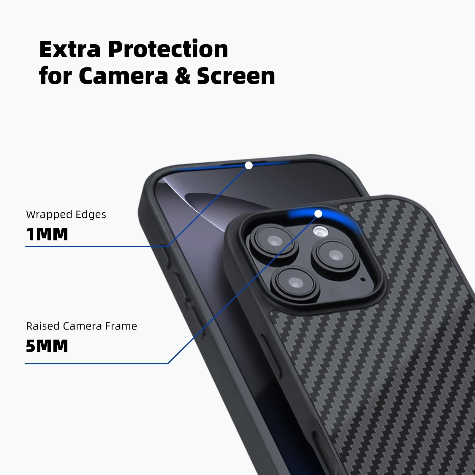 MONOCARBON iPhone 16 Pro Max case with 3K carbon fiber design, military-grade protection, fits 6.9-inch model, sleek and durable.