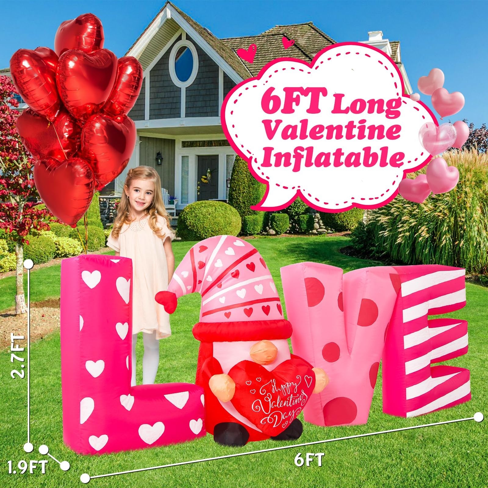 Wabolay 6ft Valentine’s Day inflatable outdoor decoration featuring heart and love-themed design for festive outdoor display