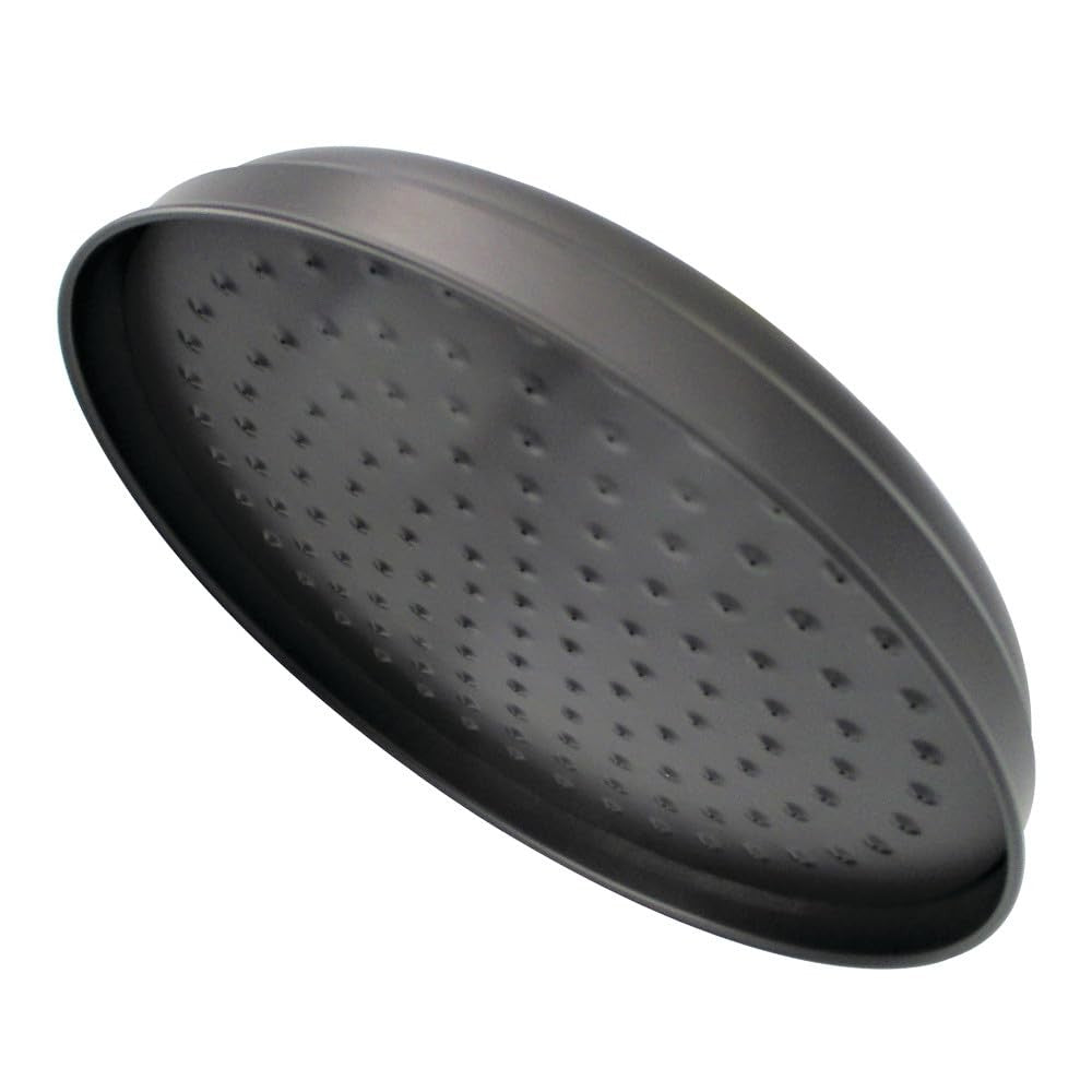 Kingston Brass Victorian raindrop shower head, 10-inch oil rubbed bronze finish with intricate Victorian design.