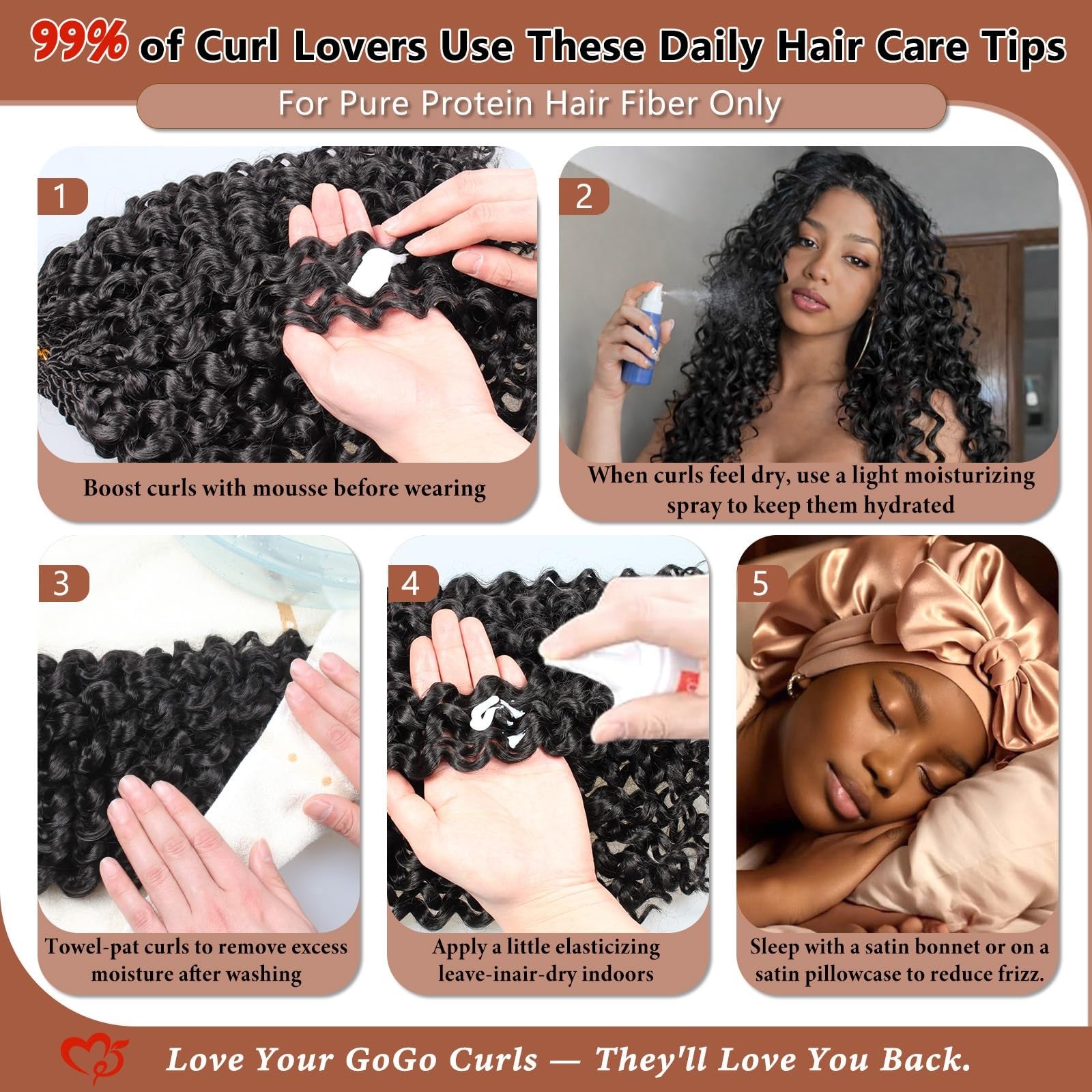 AIBEO 120 strands of curly crochet hair made from pure protein fiber, resembling natural human hair, in a close-up view.