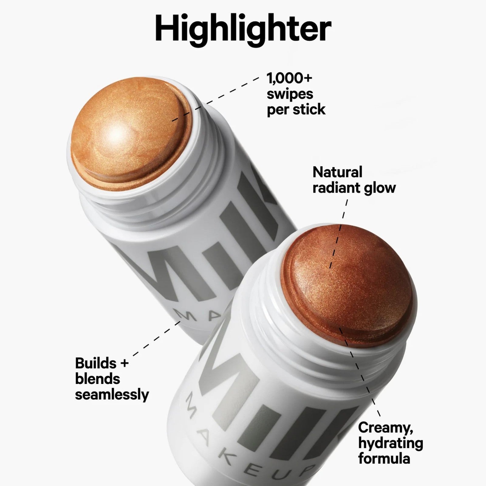 Milk Makeup highlighter stick for face and body with a radiant, shimmery finish in a sleek cream formula.