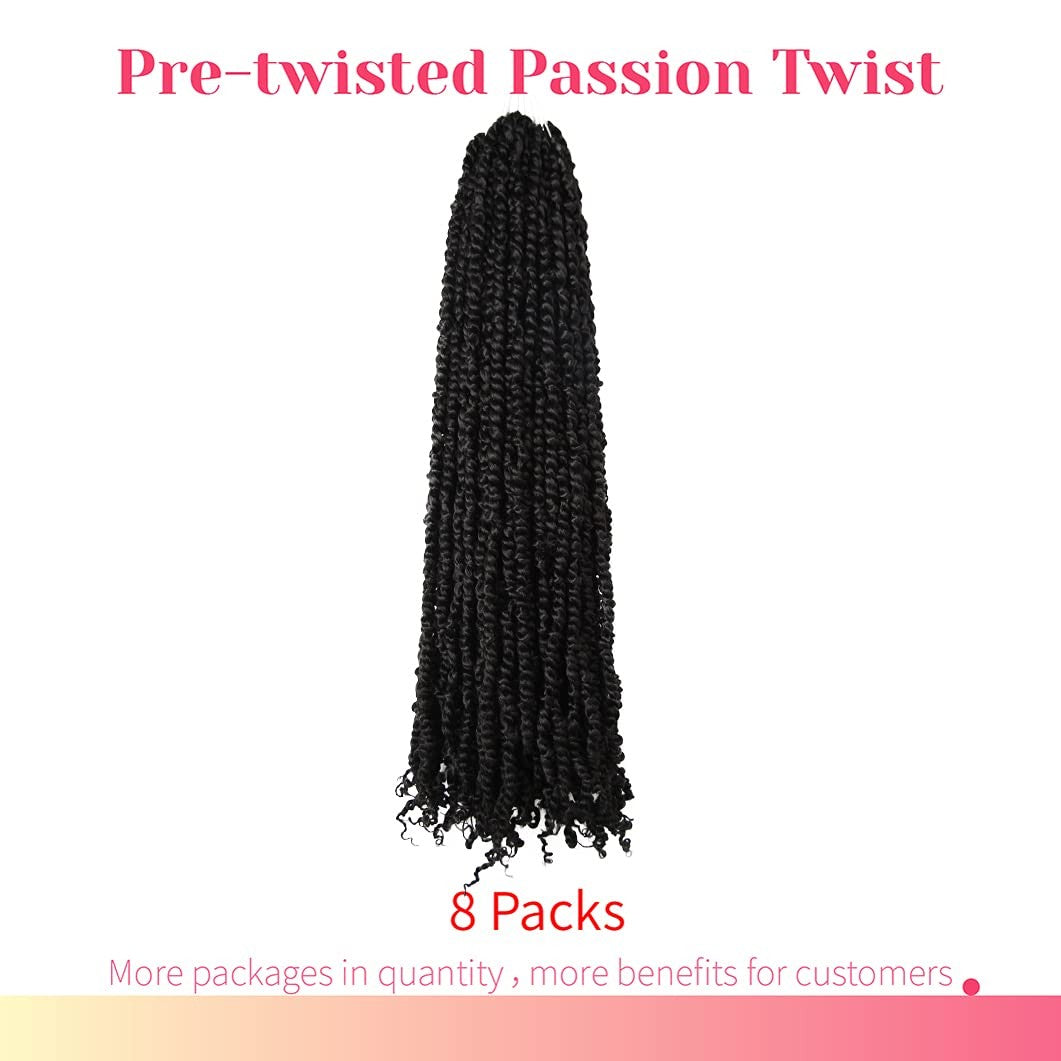 Pre-twisted passion twist hair extensions in 8 packs, 36 inches long, super long pre-looped crochet braids, unbranded.