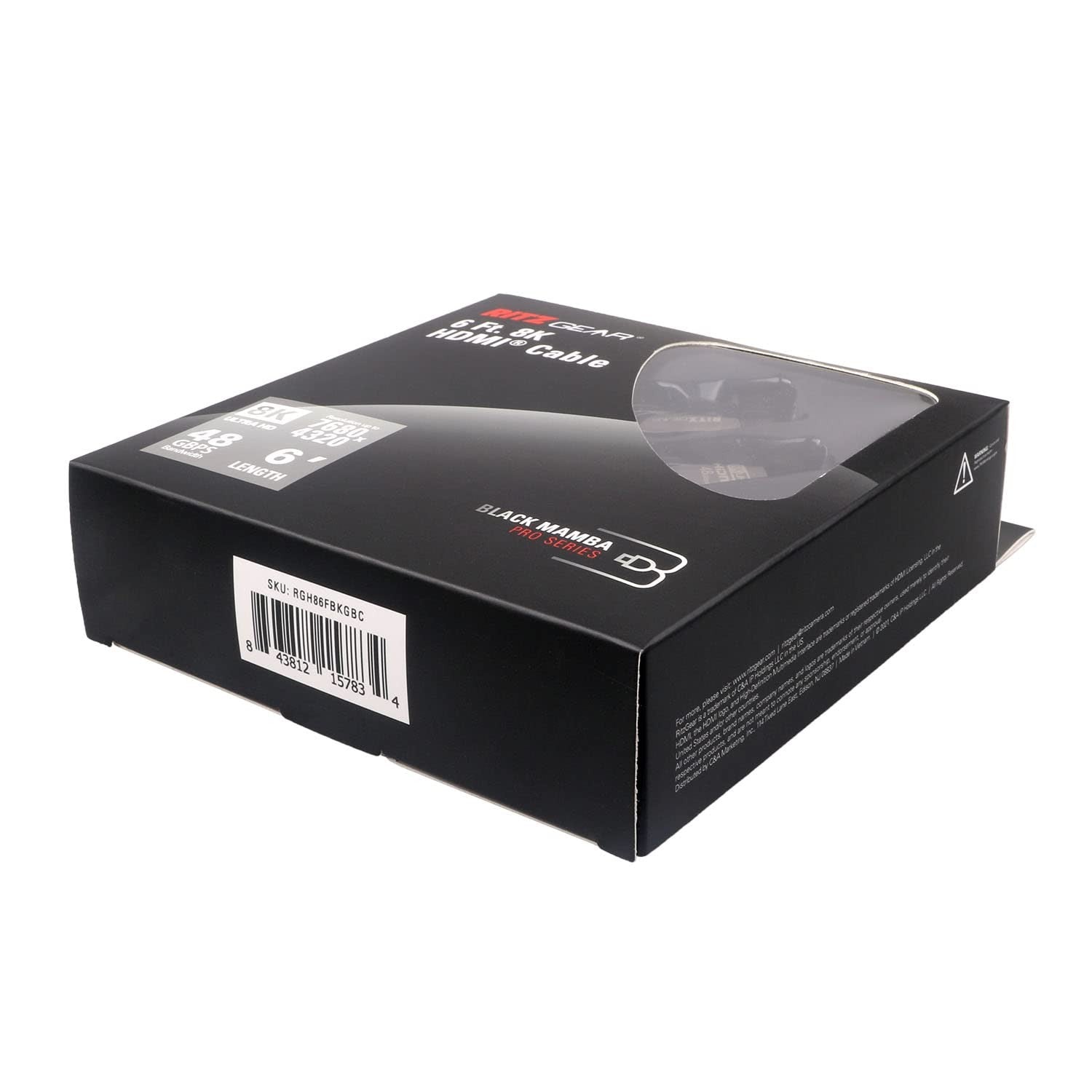 Ritz Gear 8K HDMI 2.1 cable, 6 ft, braided nylon, high-speed 48 Gbps for ultra HD video and audio connection.