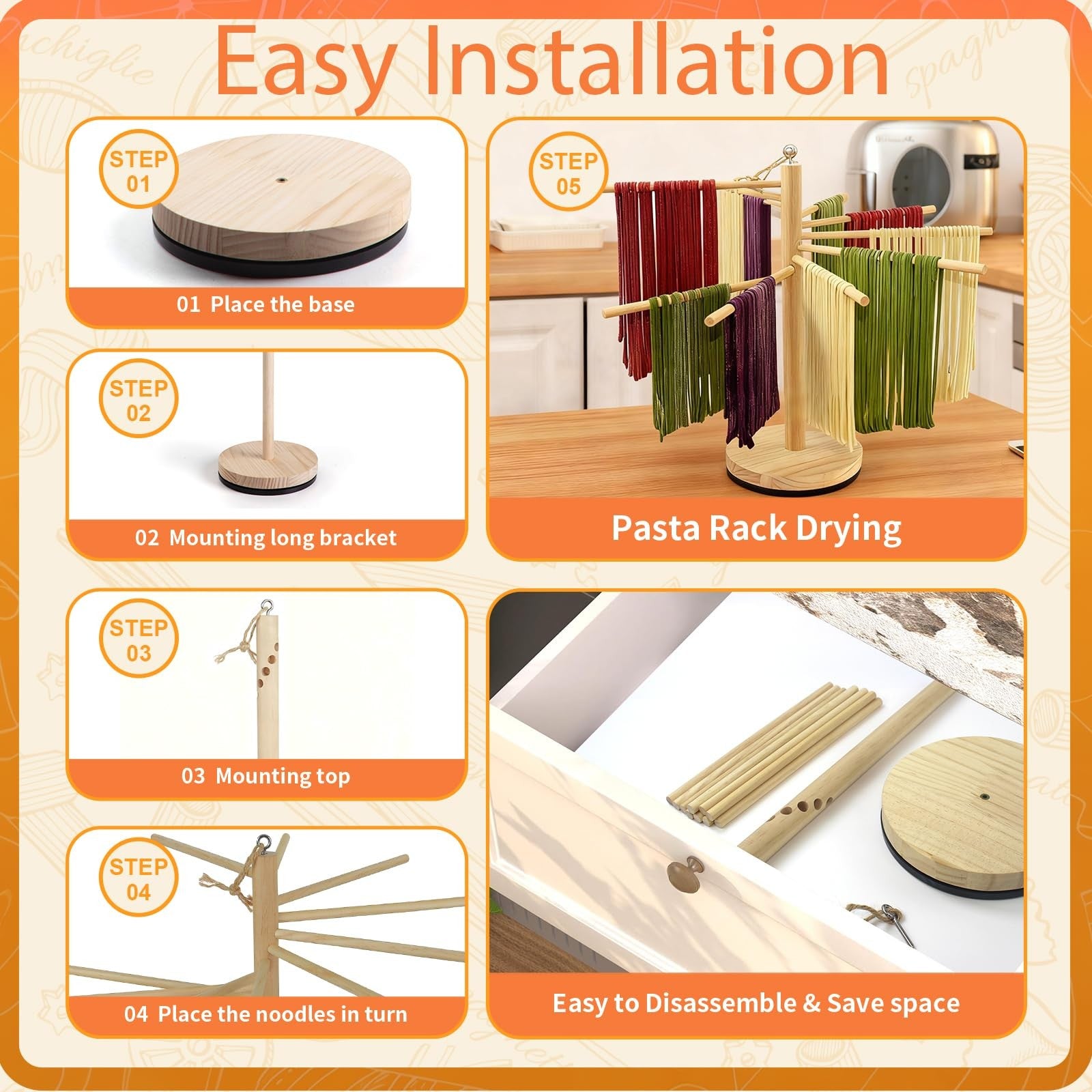 DthwagfL 10-piece pasta making tools kit including rolling pins and a pasta drying rack, ideal for homemade pasta preparation.