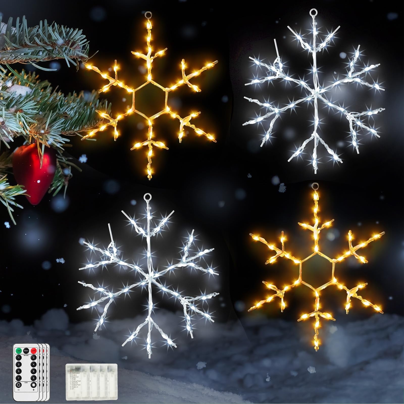 Tuanse 4-pack Christmas silhouette window lights featuring snowflake designs for holiday decoration.