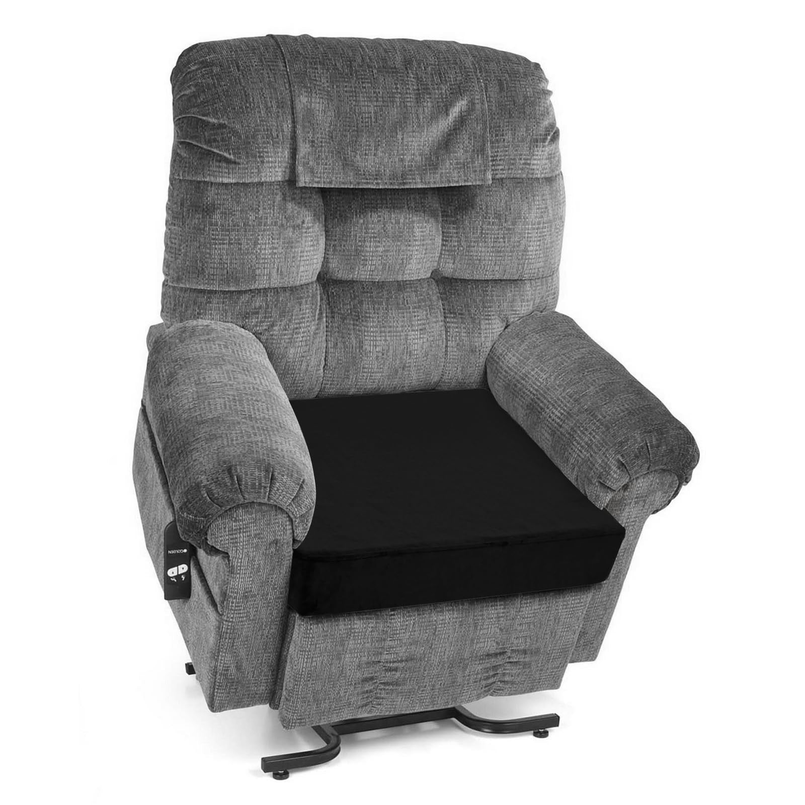 SINOSSO velvet 20x20x3-inch chair cushion for elderly recliner, black fabric, provides comfort for armchairs and couches