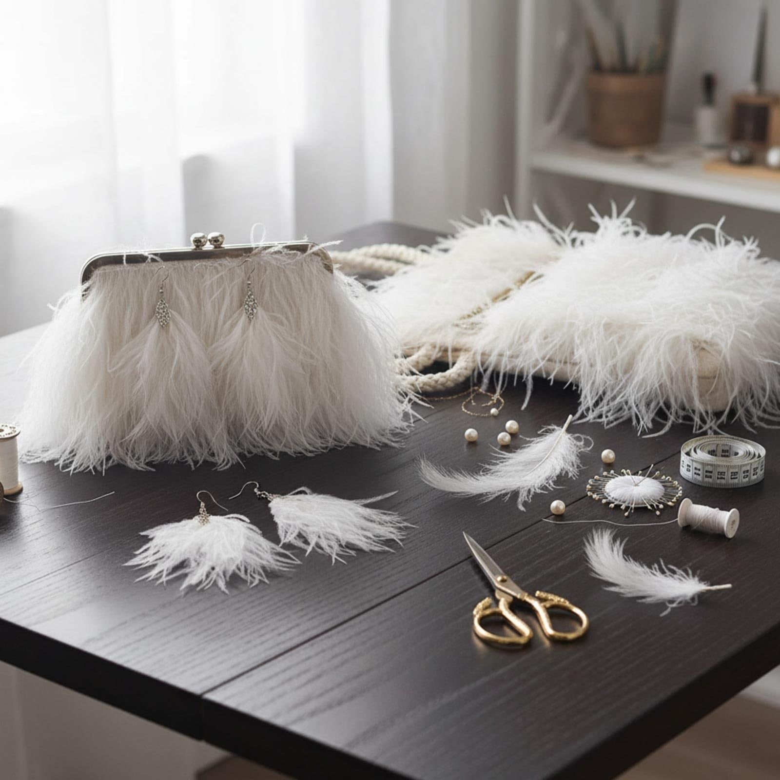 Janinka 10 yards of white ostrich feather trims with 3-4 inch fringe, perfect for crafts, costumes, or fashion embellishments.
