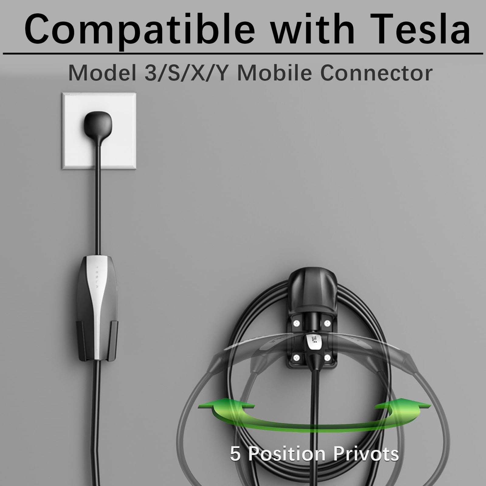 westsaim Tesla Charger Holder Wall Mount with swivel design for organizing Tesla charging cables on a wall.