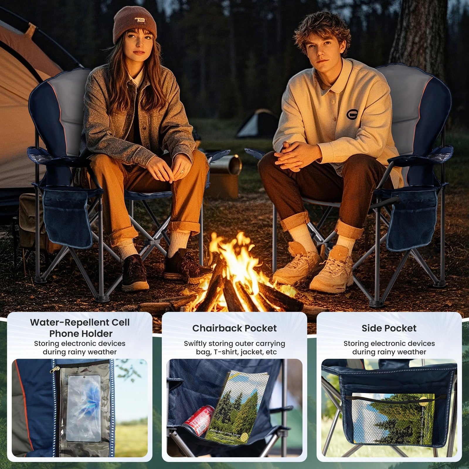 Foristrail oversized camping chair with heavy-duty frame, portable folding design, and built-in cup holder for outdoor comfort