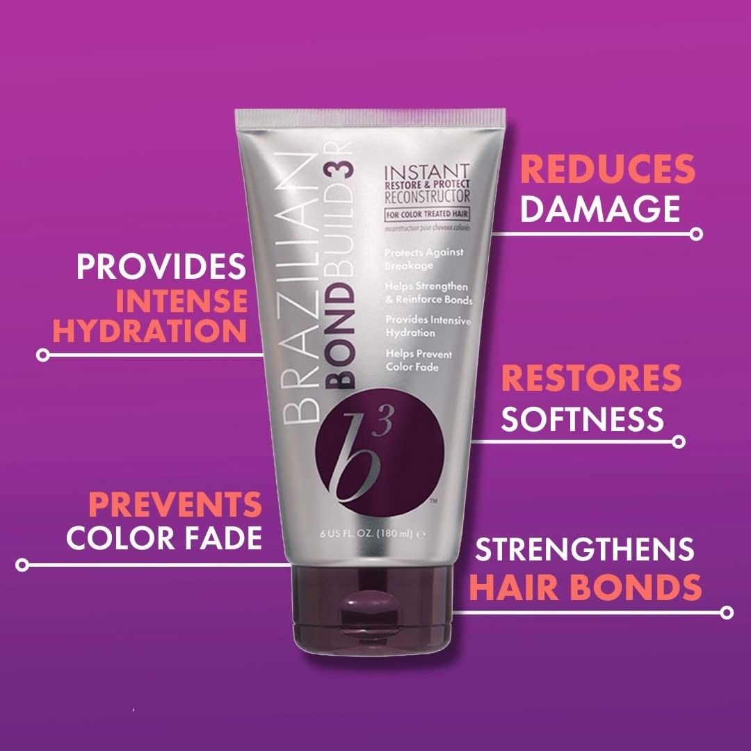B3 Brazilian Bondbuilder Instant Restore & Protect Reconstructor 6oz bottle, hair treatment product with black and white label