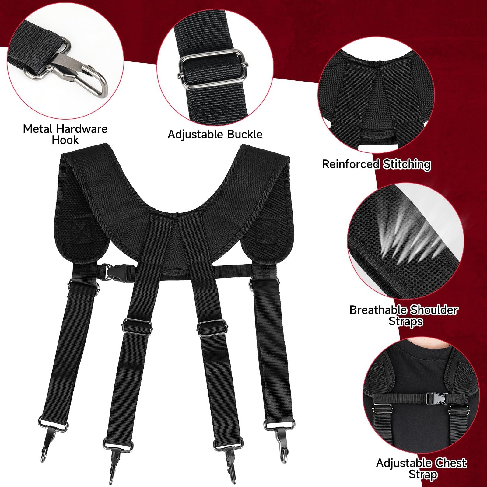 Heavy-duty LEFOR·Z tool belt with suspenders featuring 27 pockets and magnetic tool holders for men, designed for durability and organization.
