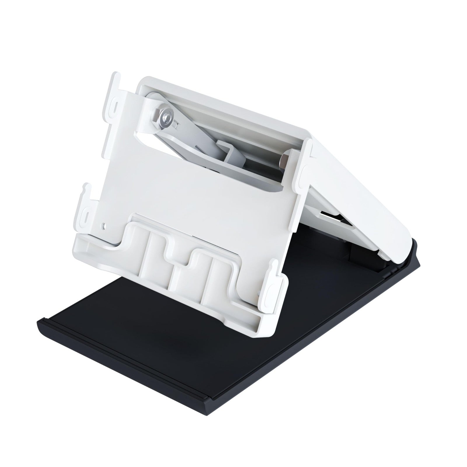 Sanus Made for Amazon Tilt Stand for Echo Hub supporting adjustable angle and stable placement on a flat surface.