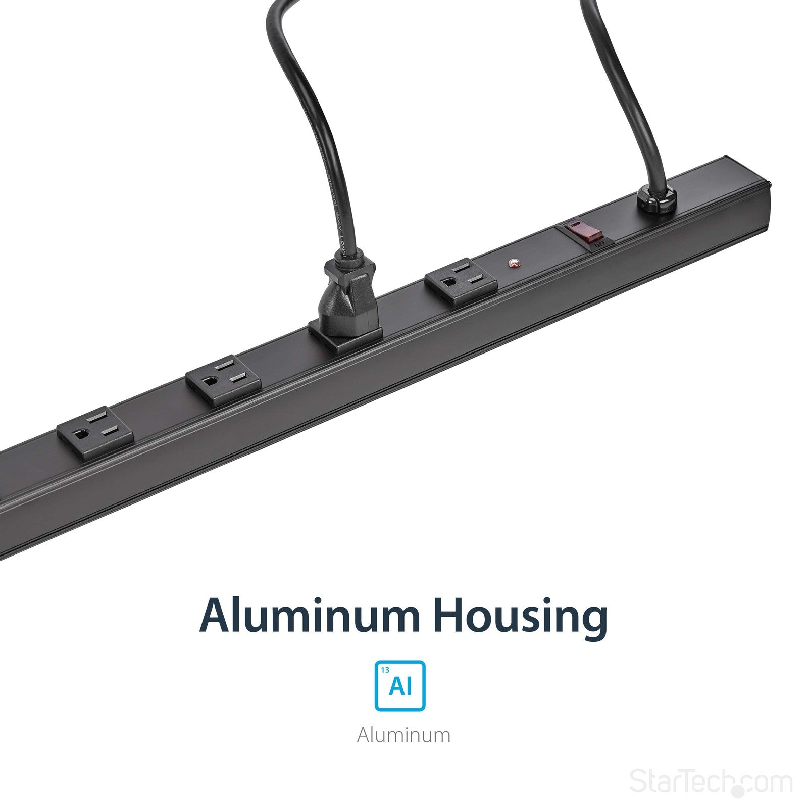 StarTech.com 24-outlet 120V 15A rackmount power strip with power distribution outlets on a server rack.