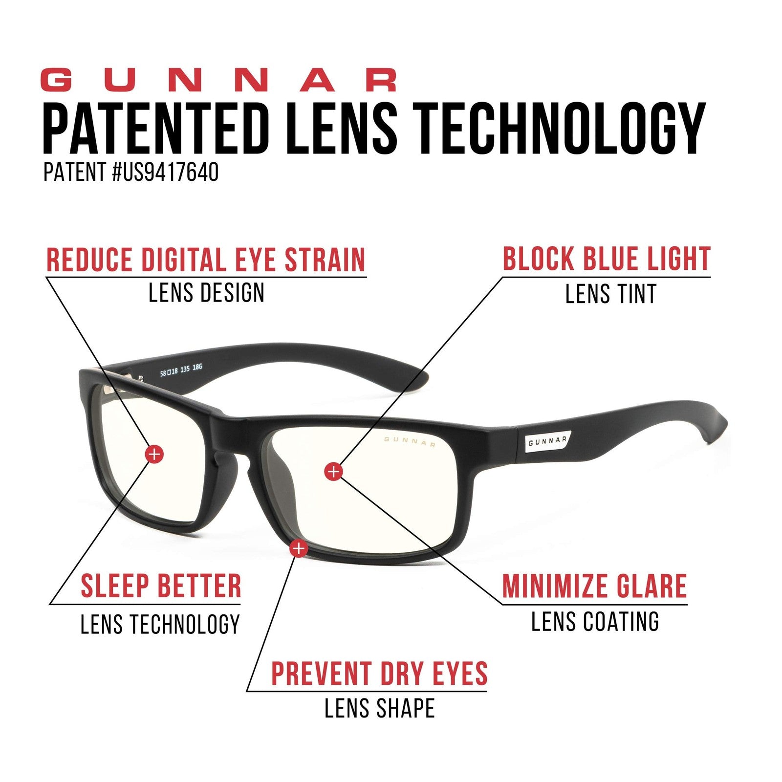 Gunnar Enigma premium gaming and computer glasses blocking 35% blue light, with sleek black frames and clear lenses.
